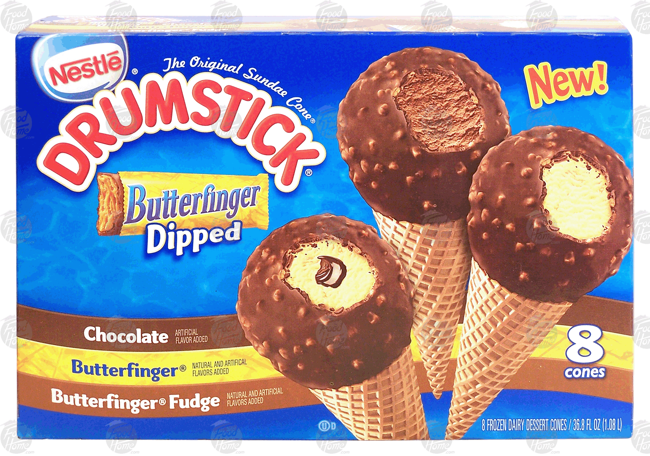 Nestle Drumstick butterfinger dipped; chocolate, butterfinger, and butterfinger fudge dairy dessert cones, 8 cones Full-Size Picture